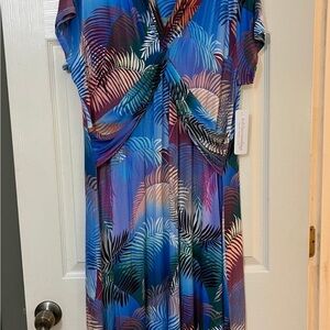 Soft Surroundings Blue and Purple Leaf Print Maxi Dress